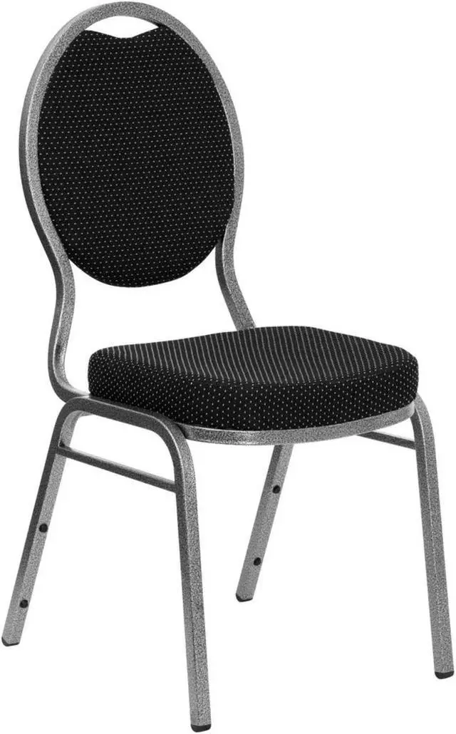 Main image of HERCULES Series Teardrop Back Stacking Banquet Chair in Black Patterned Fabric - Silver Vein Frame