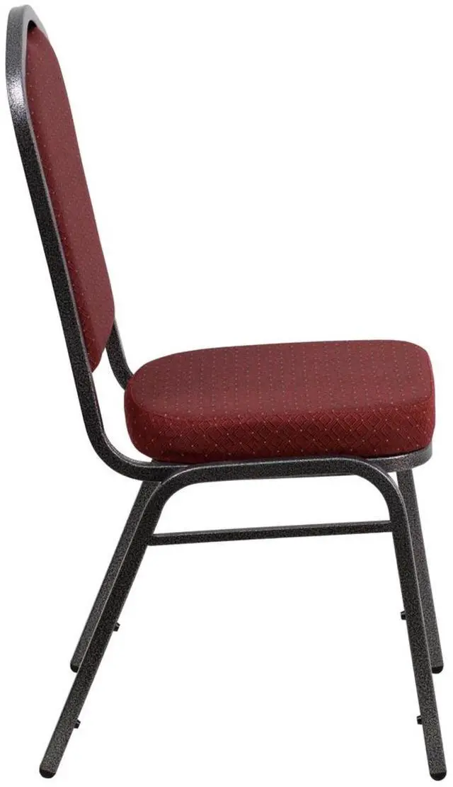 Alt view image 2 of 2 - HERCULES Series Crown Back Stacking Banquet Chair in Burgundy Patterned Fabric - Silver Vein Frame