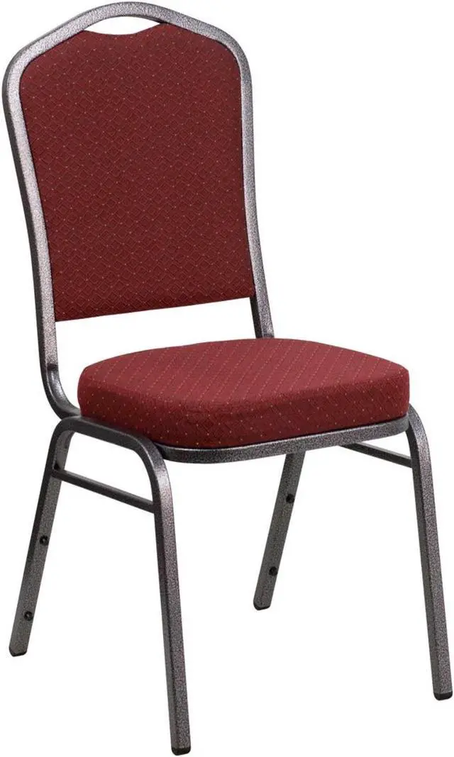 Main image of HERCULES Series Crown Back Stacking Banquet Chair in Burgundy Patterned Fabric - Silver Vein Frame