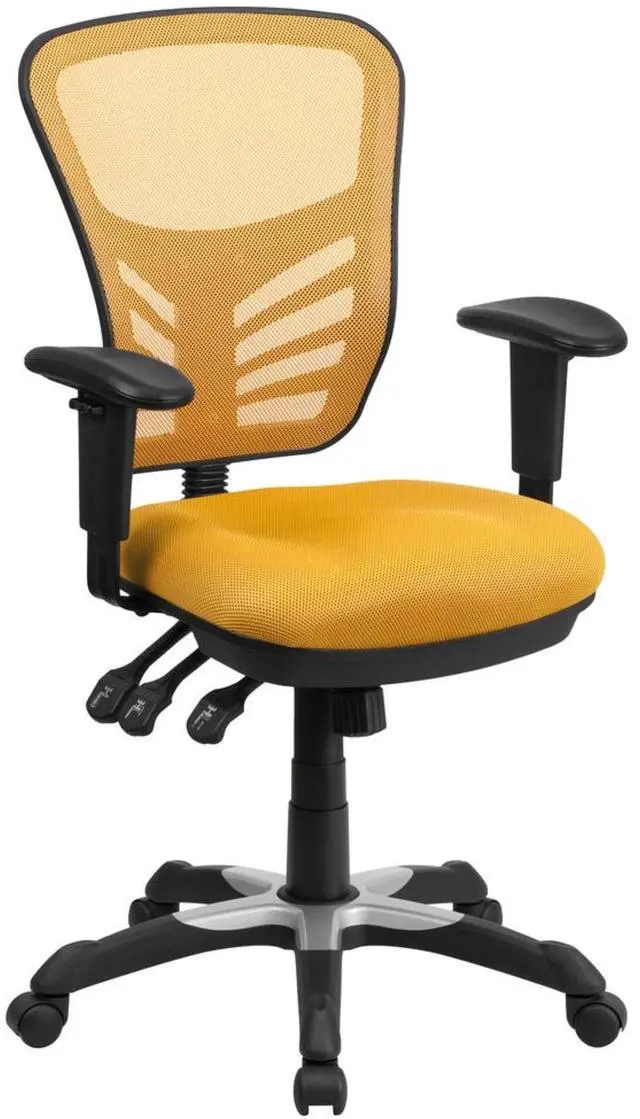 Alt view image 2 of 7 - Flash Furniture HL-0001-YEL-GG Mid-Back Yellow & Orange Mesh Multifunction Executive Swivel Chair with Adjustable Arms