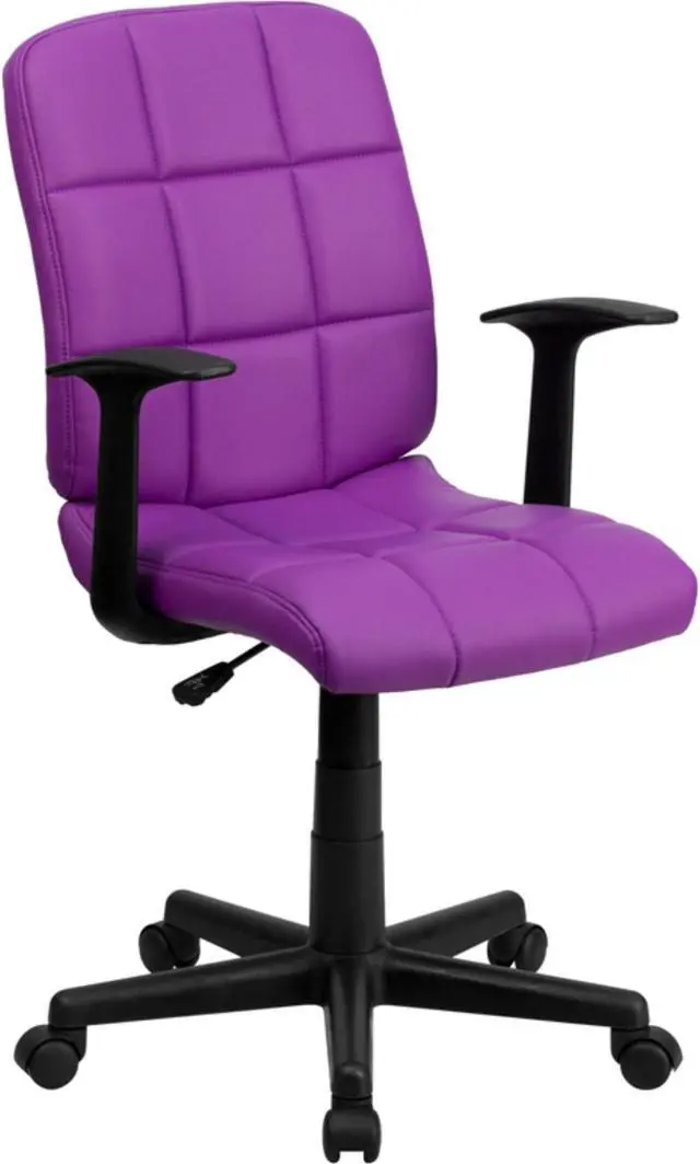 Alt view image 20 of 20 - Mid-Back Purple Quilted Vinyl Swivel Task Office Chair with Arms