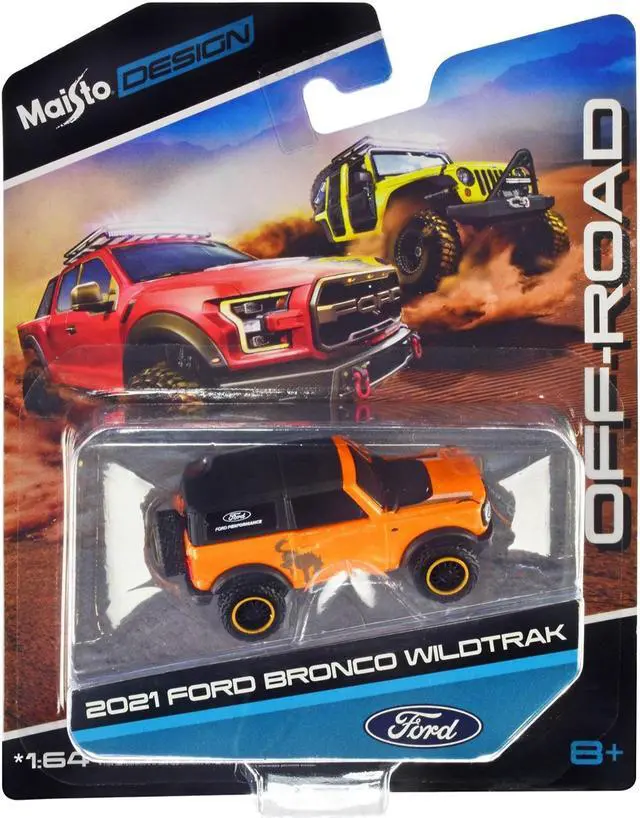 Main image of 2021 Ford Bronco Wildtrak Orange Metallic with Black Top "Off-Road" "Maisto Design" Series 1/64 Diecast Model Car by Maisto