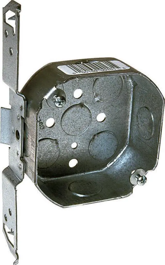 Alt view image 2 of 5 - Hubbell-Raco 161 1-1/2-Inch Deep, 1/2-Inch Side Knockouts, Wood/Metal Stud Bracket 4-Inch Octagon Box