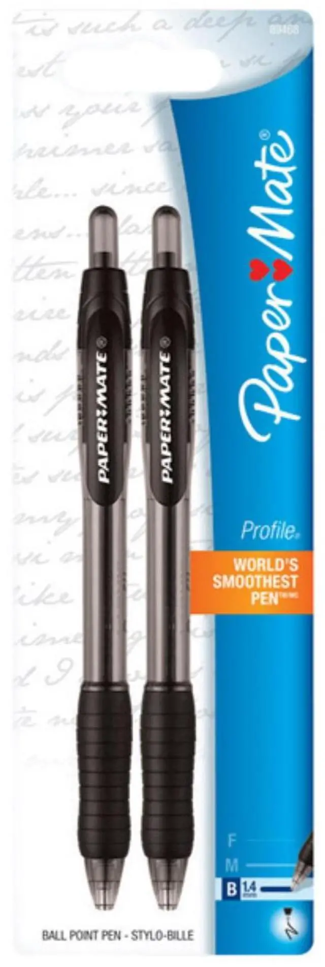 Alt view image 5 of 5 - Paper Mate Ballpoint Pen 1.4mm 2/PK Translucent Black Barrel/BK Ink 89468