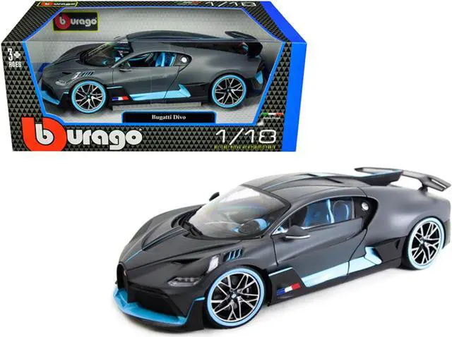 Alt view image 5 of 5 - Bugatti Divo Matt Gray with Blue Accents 1/18 Diecast Model Car by Bburago