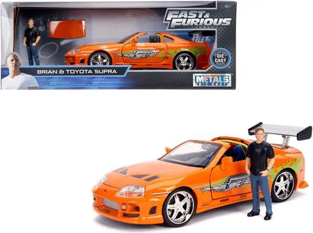 Main image of Toyota Supra Orange Metallic with Brian Diecast Figurine "Fast & Furious" Movie 1/24 Diecast Model Car by Jada