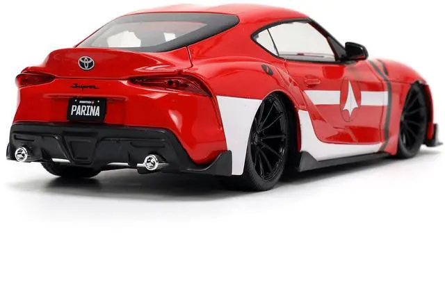 Alt view image 2 of 11 - 2020 Toyota Supra Red with Graphics and Miriya Sterling Diecast Figurine "Robotech" "Hollywood Rides" Series 1/24 Diecast Model Car by Jada