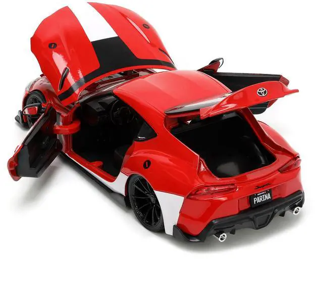 Alt view image 4 of 11 - 2020 Toyota Supra Red with Graphics and Miriya Sterling Diecast Figurine "Robotech" "Hollywood Rides" Series 1/24 Diecast Model Car by Jada