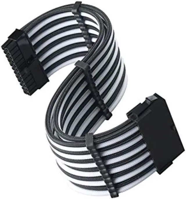 Alt view image 7 of 14 - SST-PP07E-MBBW,  24pin black-white sleeve extension cable, 18AWG, black cable comb x 4
