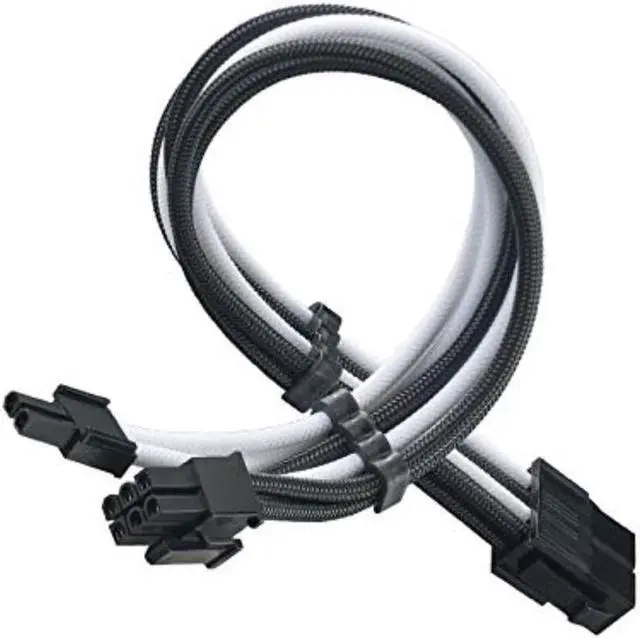 Alt view image 7 of 14 - SST-PP07E-PCIBW,  6+2pin black-white sleeve extension cable, 18AWG, black cable comb x 4