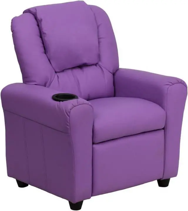 Alt view image 14 of 20 - Contemporary Lavender Vinyl Kids Recliner with Cup Holder and Headrest