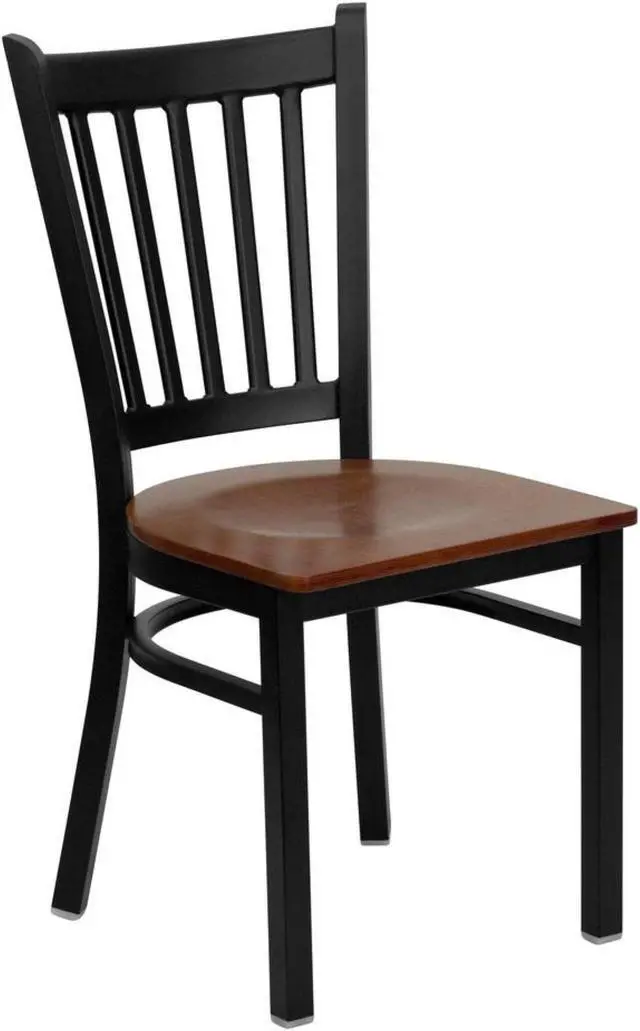 Alt view image 8 of 16 - HERCULES Series Black Vertical Back Metal Restaurant Chair - Cherry Wood Seat