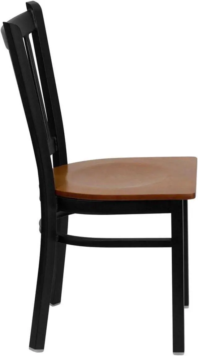 Alt view image 9 of 16 - HERCULES Series Black Vertical Back Metal Restaurant Chair - Cherry Wood Seat