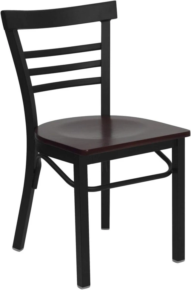 Alt view image 5 of 6 - Flash Furniture XU-DG6Q6B1LAD-MAHW-GG Hercules Series Black Ladder Back Metal Restaurant Chair with Mahogany Wood Seat