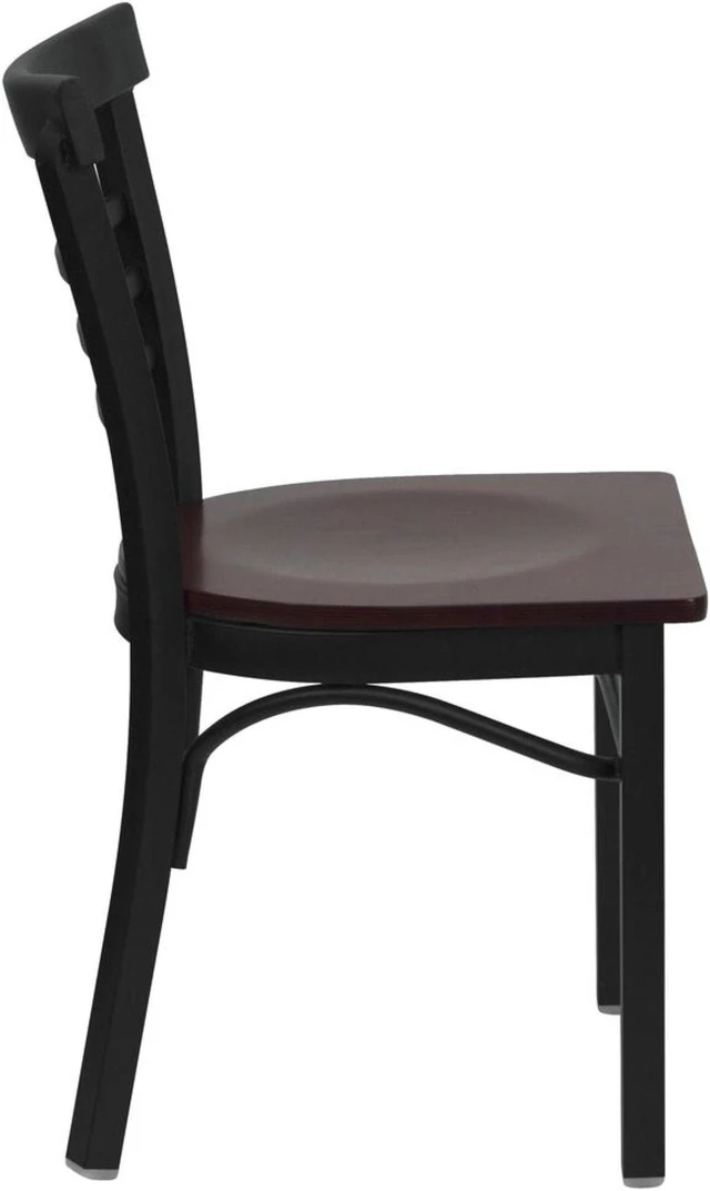 Alt view image 6 of 6 - Flash Furniture XU-DG6Q6B1LAD-MAHW-GG Hercules Series Black Ladder Back Metal Restaurant Chair with Mahogany Wood Seat