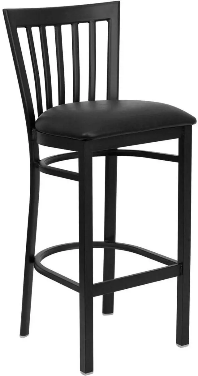 Alt view image 8 of 9 - HERCULES Series Black School House Back Metal Restaurant Barstool - Black Vinyl Seat