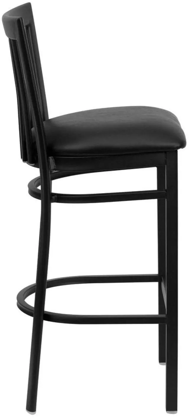 Alt view image 9 of 9 - HERCULES Series Black School House Back Metal Restaurant Barstool - Black Vinyl Seat