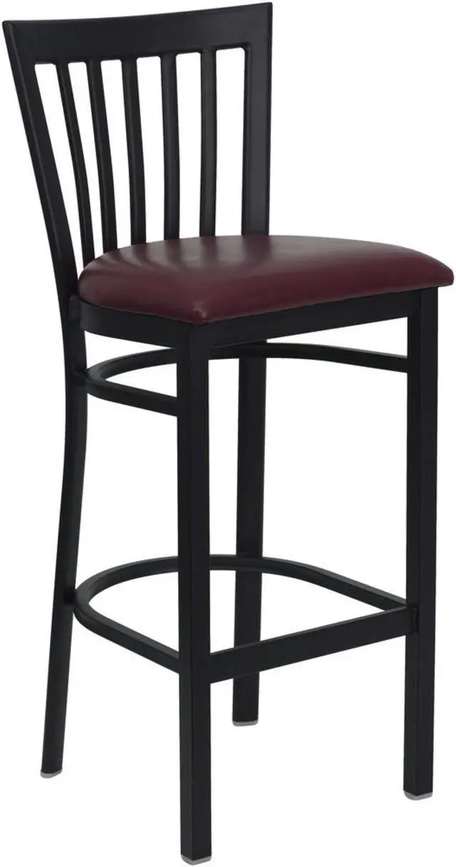 Alt view image 9 of 14 - Flash Furniture XU-DG6R8BSCH-BAR-BURV-GG Hercules Series Black School House Back Metal Restaurant Bar Stool with Burgundy Vinyl Seat