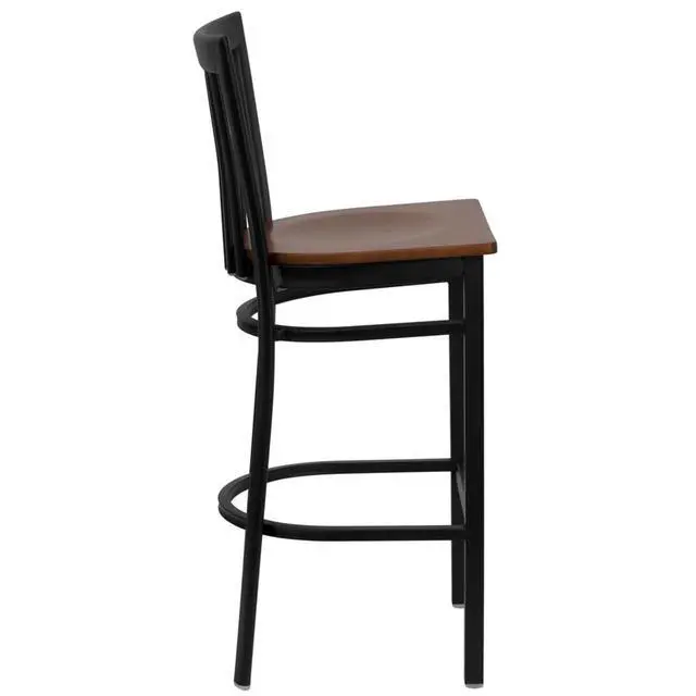 Alt view image 9 of 13 - Flash Furniture XU-DG6R8BSCH-BAR-CHYW-GG Hercules Series Black School House Back Metal Restaurant Bar Stool with Cherry Wood Seat