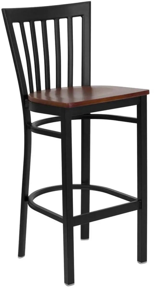 Alt view image 8 of 13 - Flash Furniture XU-DG6R8BSCH-BAR-CHYW-GG Hercules Series Black School House Back Metal Restaurant Bar Stool with Cherry Wood Seat
