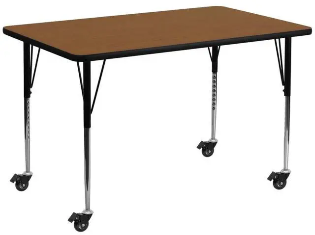 Alt view image 5 of 8 - Flash Furniture Mobile 24 by 48-Inch Rectangular Activity Table with 1.25-Inch Thick High Pressure Oak Laminate Top and Standard Height Adjustable Legs