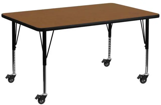 Alt view image 5 of 8 - Flash Furniture Mobile 24 by 48-Inch Rectangular Activity Table with 1.25-Inch Thick High Pressure Oak Laminate Top and Height Adjustable Pre-School Legs