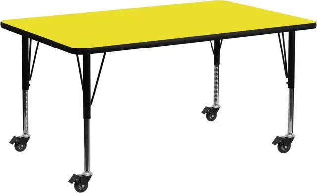 Alt view image 5 of 6 - Flash Furniture Mobile 24 by 60-Inch Rectangular Activity Table with 1.25-Inch Thick High Pressure Yellow Laminate Top and Height Adjustable Pre-School Legs