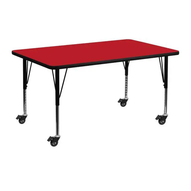 Alt view image 5 of 6 - Flash Furniture Mobile 24 by 48-Inch Rectangular Activity Table with 1.25-Inch Thick High Pressure Red Laminate Top and Height Adjustable Pre-School Legs