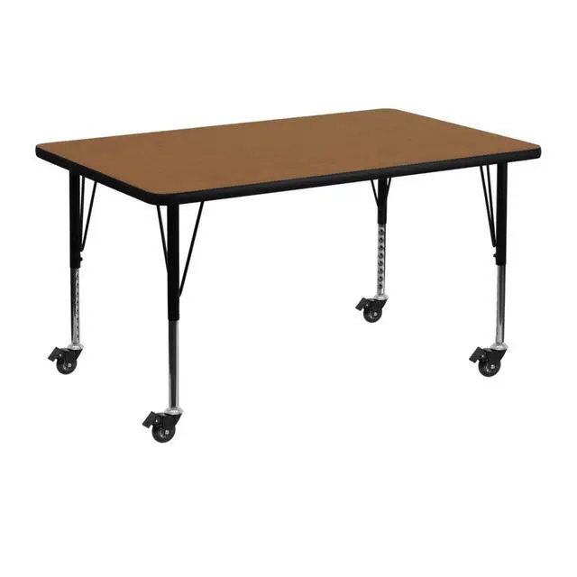 Alt view image 5 of 6 - Flash Furniture Mobile 30 by 48-Inch Rectangular Activity Table with Oak Thermal Fused Laminate Top and Height Adjustable Pre-School Legs
