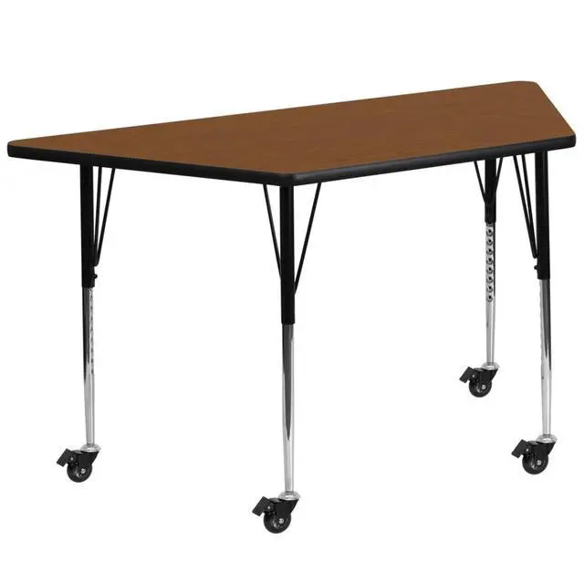 Alt view image 5 of 6 - Flash Furniture Mobile 24 by 48-Inch Trapezoid Activity Table with 1.25-Inch Thick High Pressure Oak Laminate Top and Standard Height Adjustable Legs