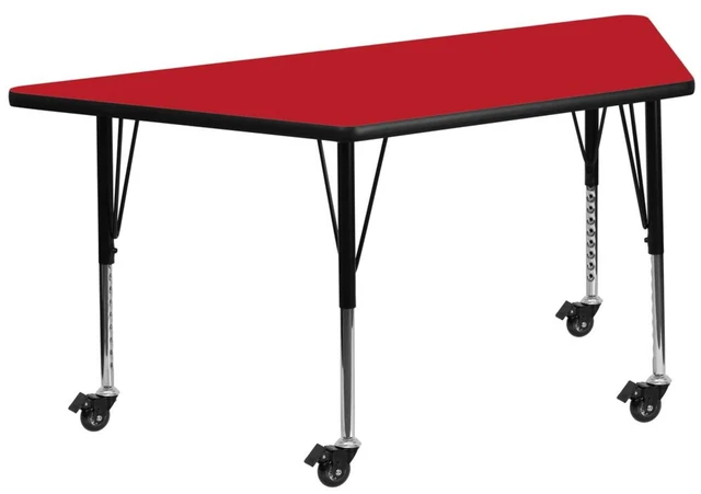 Alt view image 5 of 6 - Flash Furniture Mobile 24 by 48-Inch Trapezoid Activity Table with 1.25-Inch Thick High Pressure Red Laminate Top and Height Adjustable Pre-School Legs