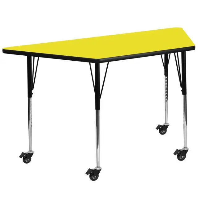 Alt view image 5 of 6 - Flash Furniture Mobile 24 by 48-Inch Trapezoid Activity Table with 1.25-Inch Thick High Pressure Yellow Laminate Top and Standard Height Adjustable Legs