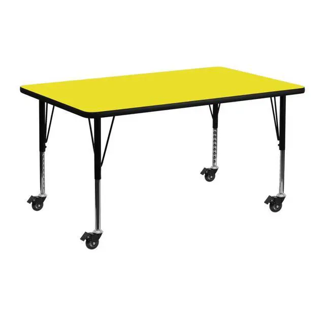 Alt view image 5 of 8 - Flash Furniture Mobile 24 by 48-Inch Rectangular Activity Table with 1.25-Inch Thick High Pressure Yellow Laminate Top and Height Adjustable Pre-School Legs