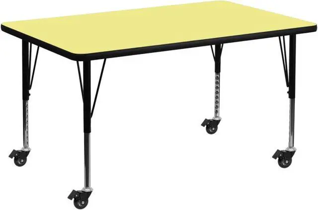 Alt view image 5 of 6 - Flash Furniture Mobile 30 by 48-Inch Rectangular Activity Table with Yellow Thermal Fused Laminate Top and Height Adjustable Pre-School Legs