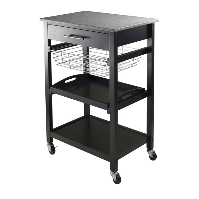 Alt view image 6 of 6 - Julia Utility Kitchen Cart, Granite Top, Black