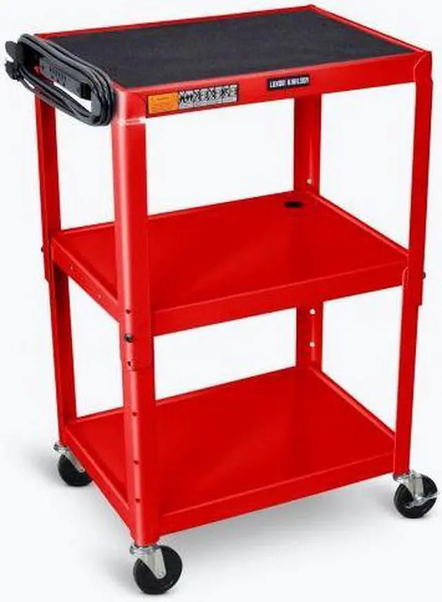 Alt view image 4 of 5 - Luxor Steel Adjustable Height AV Cart W/Cabinet Red AVJ42C-RD