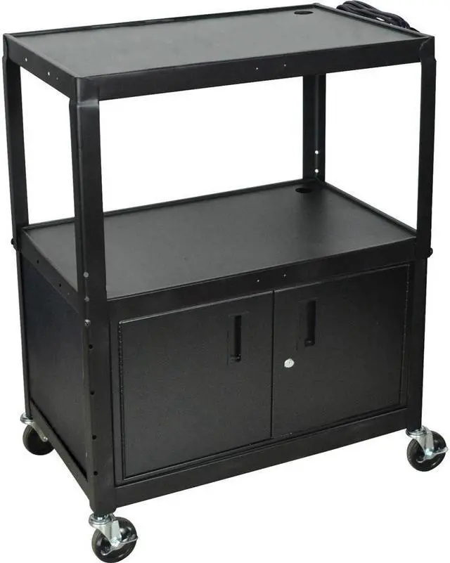 Alt view image 7 of 7 - Luxor Adjustable Height Steel A/V Cart with Locking Cabinet