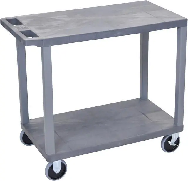 Alt view image 6 of 6 - Luxor EC22HD-G 2 Flat Shelves Multipurpose Service Utility Cart - Gray