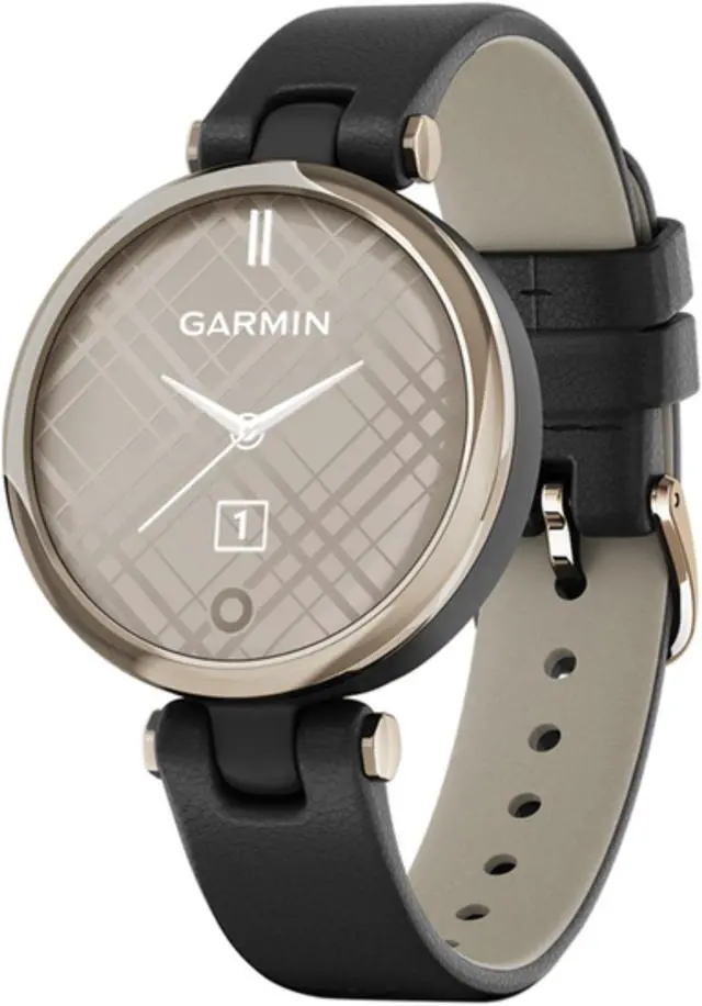 Alt view image 13 of 14 - Garmin Lily™ Smartwatch - Cream Gold Bezel with Black Case and Italian Leather Band