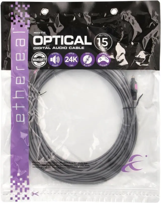 Main image of Ethereal MHX-T15 MHX Series Digital Optical Audio Cable, 24k Gold-Plated TOSLINK (49.2 Ft.)