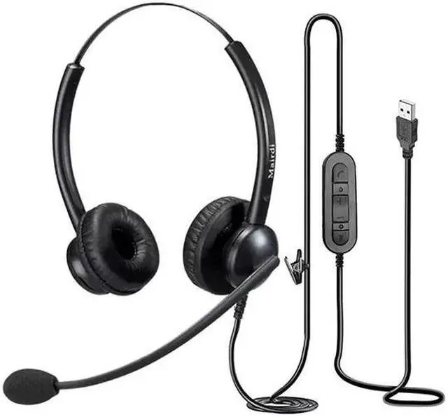 Alt view image 2 of 3 - Duo Call Center Office Headphones with RJ9 Jack & 3.5mm Connector for Landline Phone Cell Phone PC Laptop