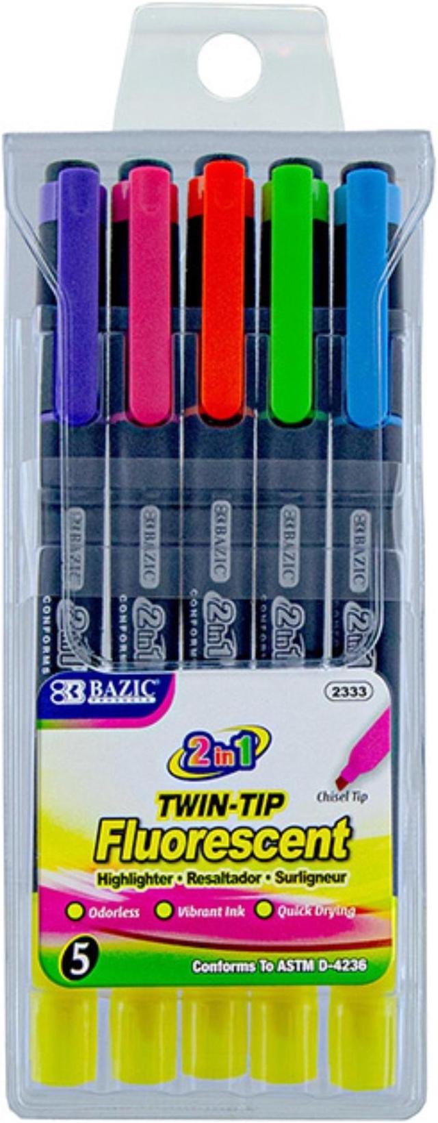 Bazic Double Tip Fluorescent Highlighter (5/Pack) / Box Qty - 24