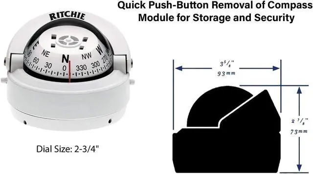 Alt view image 2 of 7 - Ritchie Explorer Compass Dial With Surface Mount And 12V Green Night Lighting (White, 2 3/4-Inch)