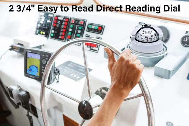 Alt view image 6 of 7 - Ritchie Explorer Compass Dial With Surface Mount And 12V Green Night Lighting (White, 2 3/4-Inch)