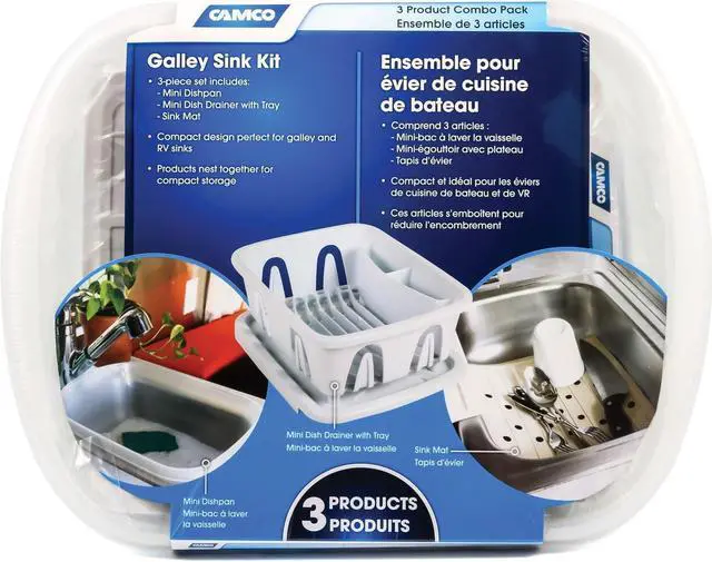 Alt view image 9 of 10 - CAMCO 43517 Camco 43517 Sink Kit with Dish Drainer, Dish Pan and Sink Mat - White