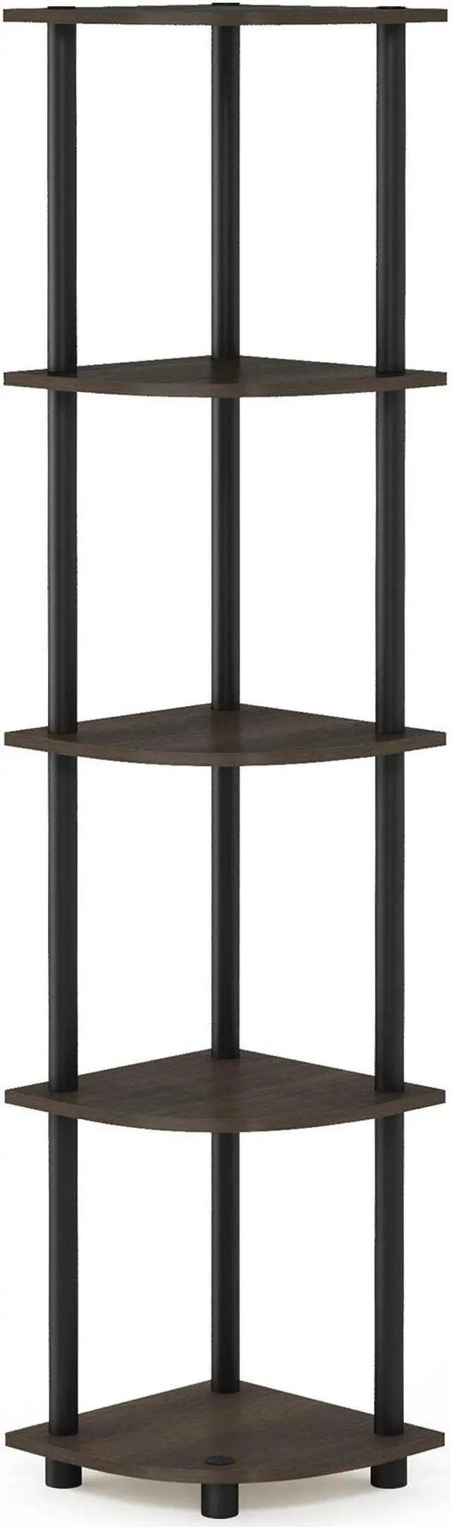 Alt view image 4 of 4 - Furinno 99811DB-WG/BK Turn n Tube 5 Tier Corner Display Rack Multipurpose Shelving Unit, Dark Brown Grain/Black