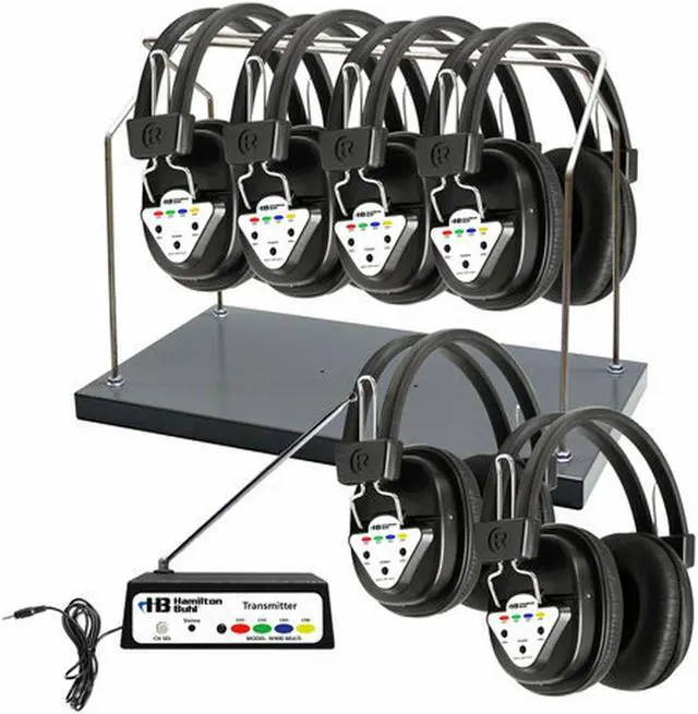 Main image of HamiltonBuhl Wireless 6 Person Listening Center with Multi-Frequency Transmitter, Wireless Headphones and Rack
