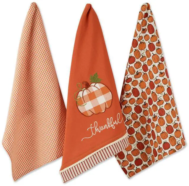 Main image of DII Assorted Thankful Check Pumpkin Dishtowel (Set of 3)