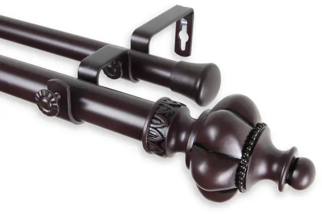 Main image of Eddy Double Curtain Rod 1" OD 66-120 inch  - Mahogany