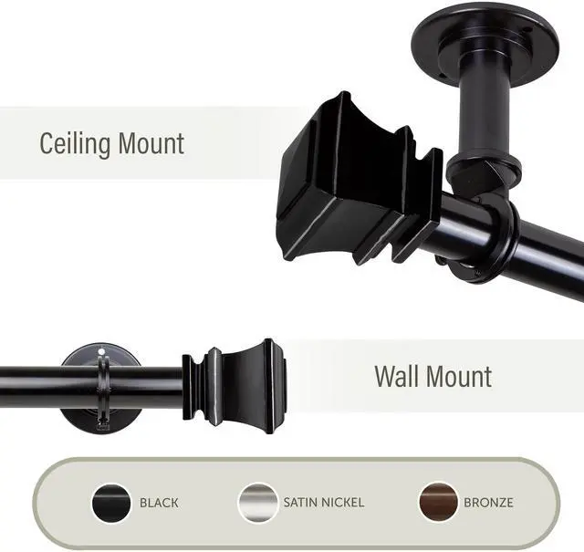 Main image of Elena 1"  Ceiling Curtain Rod/ Room Divider  48-84 inch - Black